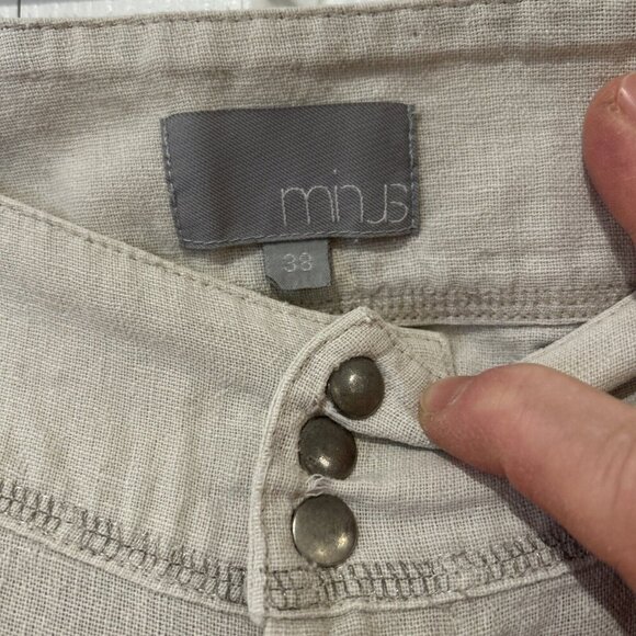 Minus Sweden Women's Linen Blend Pants 8 Wide Leg Button Front Light Beige - Picture 3 of 13